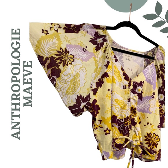 Maeve by Anthropologie Cinched Butterfly-Sleeve Floral Top – Plus 2X - Picture 6 of 9
